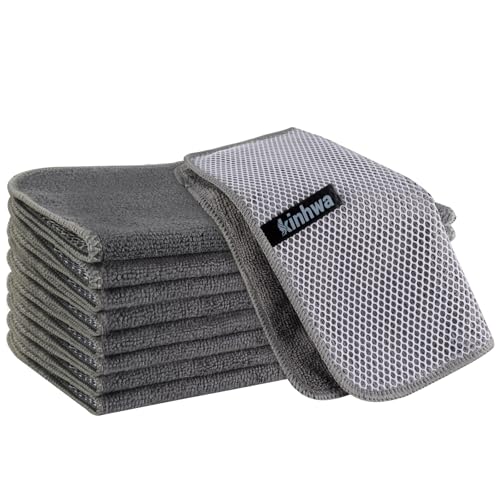 KinHwa Kitchen Washcloths for Dishes Absorbent Microfiber Dish Cloths Quick Dry Dish Rags with Poly Scour Scrub Side Ideal for Kitchen Cleaning (Gray, 10inch X10inch 9Pack) - color: Gray, size: 10inch X10inch 9Pack