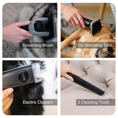 FurMe Original Pet Grooming Vacuum Kit - Cat & Dog Grooming Kit for Easy Pet Care at Home, Quiet & Safe Dog Hair Remover Machine with Brush, Clipper, Shedding & Cleaner Tools & 1L Canister - size: 1 Liter Canister