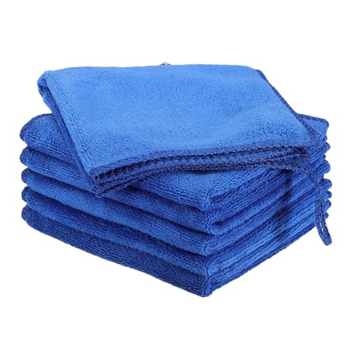 HARFINGTON 6 Pack Microfiber Cleaning Cloth, 10" x 10" Multi-Functional Cleaning Towels Reusable Absorbent Rags with Hook for Car Wash Kitchen Household Window Clean, Sapphire Blue - color: Sapphire Blue, size: 10" x 10"