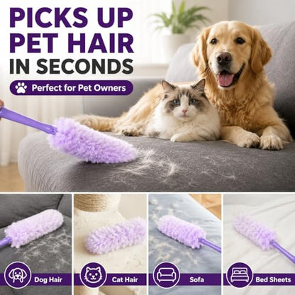Duster Refills Compatible with Swiffer, 20 Count with 2 Handles, Heavy Duty 360° 4X Microfiber Stay‑On Pads, Unscented Disposable Duster for Pet Hair, Blinds, Ceiling Fans, Home Cleaning