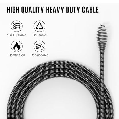 POPULO 12V Cordless Electric Drain Auger, Auto Feed Plumbing Snake Drain for Unclog Sink Drain 3/4"-2" Pipe, 16.8 FT Snake Hair Drain Clog Remover Cleaner Tools for Shower, Kitchen, Bathtub, Sink