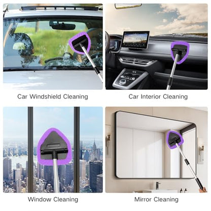 Qydipclin 10pcs Windshield Cleaner Tool, Car Window Cleaning Wash Kit with 4 Reusable Microfiber Pads 1 Spray Bottle and Extendable Handle Auto Glass Wiper Kit, Purple - color: Purple