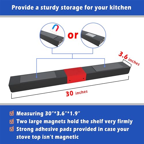 STUTOV 30" Magnetic Stove Top Shelf – Black Spice Rack with Red LOVE Design – Seasoning Organizer for Back of Stove – Over Stove Rack and Kitchen Storage Shelf - color: Black with Red Love