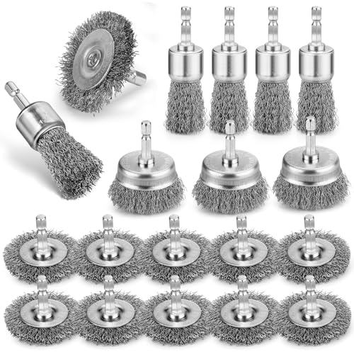 19Pcs Professional Wire Wheel Brush, Carbon Steel Wire Cup Brush for Drill, Wire Brush for Cleaning Rust, Brush Drill Attachments with 1/4 Inch Hex Shank - style: 19Pcs