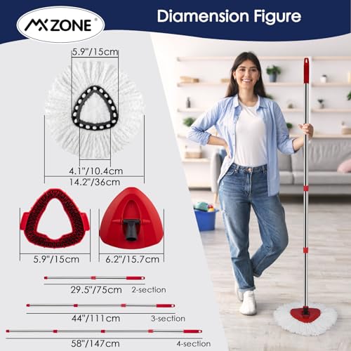Spin Mop Head Replacement Handle Compatible with O Cedar EasyWring 1-Tank System, 4 Mop Replace Heads, 1 Mop Handle, 1 Base and 1 Scrub Brush Combo Set - size: 7pcs 1-Tank Mop Set