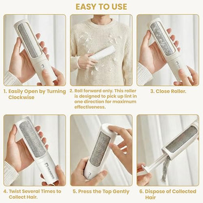 Pet Hair Remover Roller – Reusable Lint Roller for Cat & Dog Hair on Furniture, Couch, Carpet, Car & Bedding – Portable, Eco-Friendly - color: White