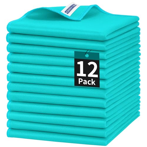 Microfiber Cleaning Cloth, 12 Pack Window Glasses Cleaning Cloth, Reusable Lint-Free Streak Free Polishing Cloth Wipes for Stainless Steel, Eyeglass, Mirror, Screen & Lense, Turquoise - color: Turquoise, size: 12" x 12"