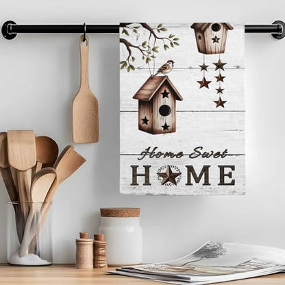 Bird Houses Kitchen Towels Set of 4 Sparrows Home Sweet Branch Star White Wood Grain Decorative Dish Towels Ultra Soft Microfiber Absorbent Reusable Dishcloths for Kitchen Drying, 18x28 Inch - size: 28" x 18" (Pack of 4)