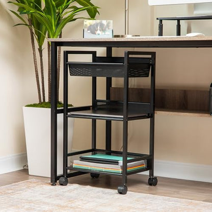Mind Reader Cart with Covered Compartment, Office Organizer, Storage, 3-Tier, Office, Metal, 15.5" L x 11" W x 28.25" H, Black - style: 3-Tier with Handles