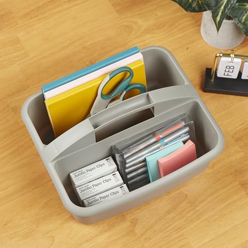 ECR4Kids 2-Compartment Large Plastic Caddy, Multipurpose Organization, Grey, 6-Pack - color: Grey