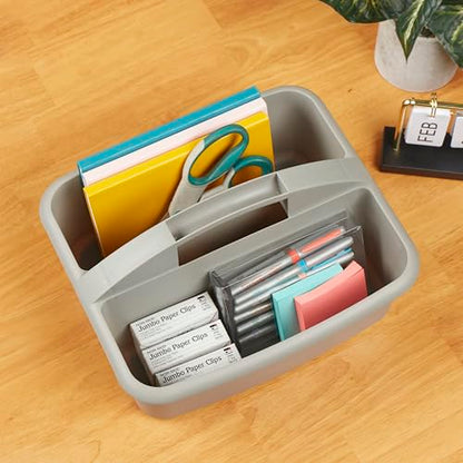 ECR4Kids 2-Compartment Large Plastic Caddy, Multipurpose Organization, Grey, 6-Pack - color: Grey