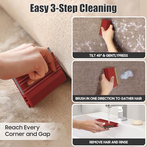 Mini Pet Hair Remover – 2025 Reusable Carpet Rake & Fur Scraper for Furniture, Car Interior, Hair Remover Brush for Bed, Couch, Home Surfaces Red - color: Red