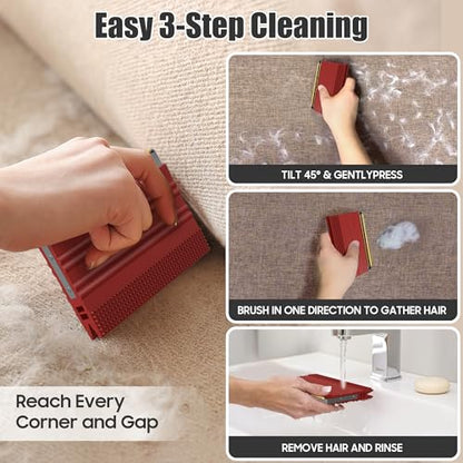 Mini Pet Hair Remover – 2025 Reusable Carpet Rake & Fur Scraper for Furniture, Car Interior, Hair Remover Brush for Bed, Couch, Home Surfaces Red - color: Red