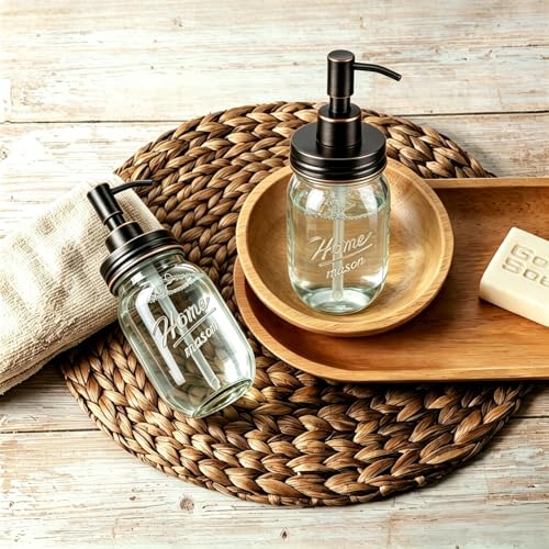 SheeChung 16 Oz Mason Jar Liquid Soap Dispenser, Glass Hand Soap Dispenser, Stainless Steel Pump Lid, Refillable Lotion Dispensers for Bathroom Countertop Kitchen (1, Oil Rubbed Bronze) - color: Oil Rubbed Bronze-1 Pack