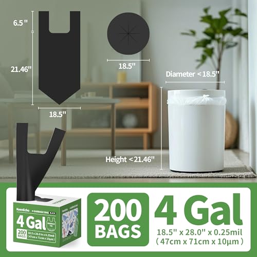 Small Trash Bags with Handles - Ocean Plastic Upcycling - Plastic Garbage Bags, Can Bin & Waste Basket Liner for Kitchen, Bathroom, Office and Pets,4 Gallon 200 Count Black - color: 4Gal Black, size: 1 DISPENSER BOX