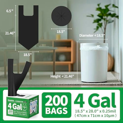 Small Trash Bags with Handles - Ocean Plastic Upcycling - Plastic Garbage Bags, Can Bin & Waste Basket Liner for Kitchen, Bathroom, Office and Pets,4 Gallon 200 Count Black - color: 4Gal Black, size: 1 DISPENSER BOX