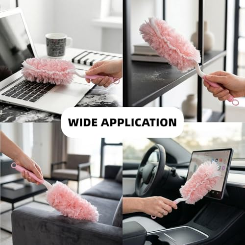 30 Count Pink Duster Refills Compatible with Swiffer Handle, 360° Multi-Surface Duster Refills with 1 Handle, 5X Microfibers Disposable Dusters for Home, Office Cleaning - color: 30 Pink Refills + Short Handle