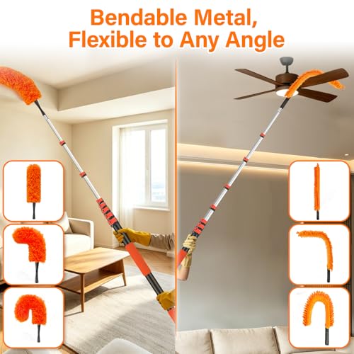 36FT High Reach Duster with Extension Pole 5-30FT, 4-in-1 Cleaning Kit with Universal Swivel Joint, High Ceiling Fan Cleaner Duster, Cobweb Duster, Microfiber Feather Duster and Window Squeegee - size: 30FT Pole