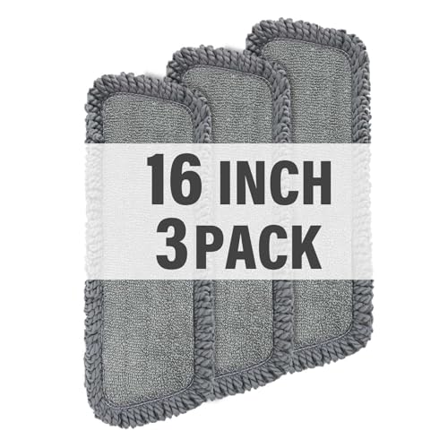 16.5" Microfiber Mop Pads Refills, 3 Pack Reusable Replacement Heads | reusable wet mop refills, machine washable for 14-16 inch spray mops, hardwood floors, dust cleaning & scrubbing - color: 16"grey Rolled*3