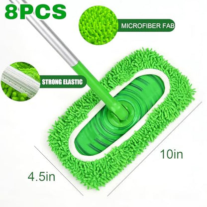 Septo 8Pcs Reusable Microfiber Mop Pads, Replacement Compatible with Sweeper Mop, Refills & Washable Dry Sweeping Cloths for Surface Hardwood Floor Cleaning(Grass Green)