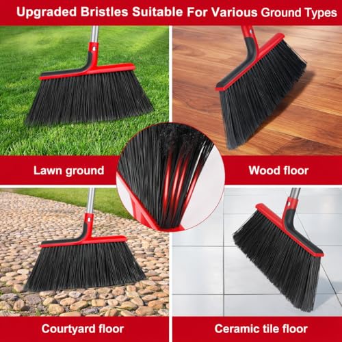 Heavy Duty Angle Broom with 58″ Long Handle, 14″ Wide Stiff Bristles for Indoor & Outdoor Sweeping, Garage, Patio, Deck, Concrete & Debris Removal