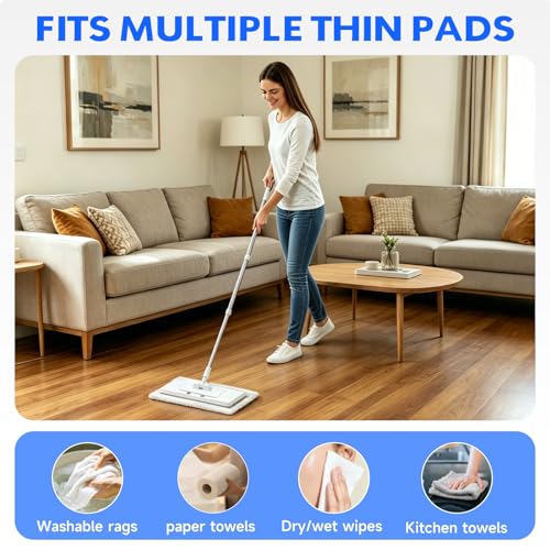 New 2-in-1 Push Clamp Lazy Mop – Hands Free Flat Mops, Quick Mopping & Sweeping, Compatible with Most Pads, Adjustable Handle, Perfect for Homes with Kids & Pets, 10 Dust Cloths(Large Flat Mop) - size: Large Flat Mop