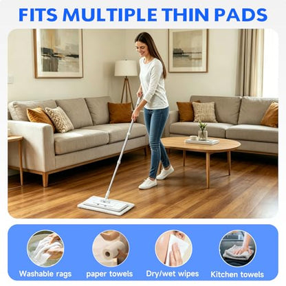 New 2-in-1 Push Clamp Lazy Mop – Hands Free Flat Mops, Quick Mopping & Sweeping, Compatible with Most Pads, Adjustable Handle, Perfect for Homes with Kids & Pets, 10 Dust Cloths(Large Flat Mop) - size: Large Flat Mop