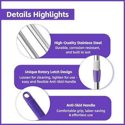 Spin Mop Replacement Handle 360 Degree Spin Mop Pole Handle Replacement Rotating Telescopic Stick for Mop Head, Ideal for Home and Household Cleaning - color: Purple, style: Stainless Steel Disc