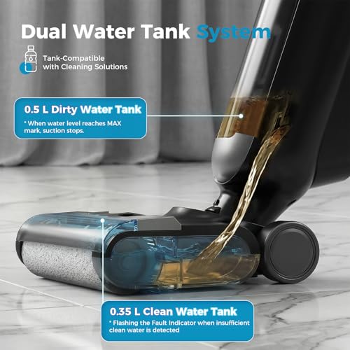 OLIXIS Wet Dry Vacuum Cleaner, Cordless All-in-One Vac Mops, Vacuum Mop with Self-Cleaning System, Dual Water Tank Design, Tangle-Free Brush, Dual-Edge Cleaning, 35-Min Runtime - color: Jet Black