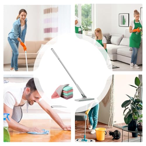 No Touch Clamp Mop, Reusable Hardwood Floor Cleaner, 4 Cloths, Efficient Cleaning Tool for Tile, Glass, or Wood Surfaces, Apartment and Homes Floor Mop, Easy Maintenance - size: 71 cm