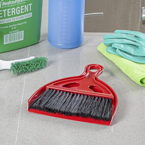 Restaurantware Mini Broom and Dustpan Set 40 Pack of Plastic Handheld Brush and Pan Compact Cleaning Kit with Ergonomic Handle Red and Black Office Desk and Home Cleaning Set