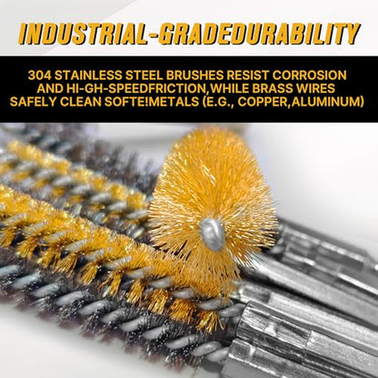 16 Pcs Wire Brush Set for Drills, Stainless Steel and Brass Bore Cleaning Brushes with 1/4" Hex Shank, Compatible with Power Drills, Grinders, and Impact Drivers (8-25mm)