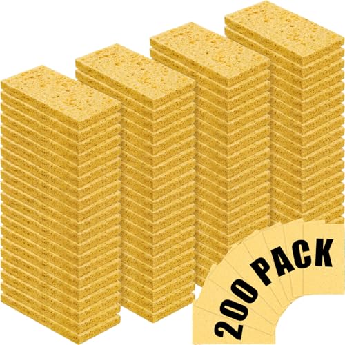 Zhengmy 200 Pieces Sponges Bulk Sponges Kitchen Compressed Sponge Natural Dish Sponge Compressed Wood Pulp Cleaning Without Scratching for Kitchen Bathroom, 3.9 x 2.4 x 0.12 Inch (Yellow) - color: Yellow