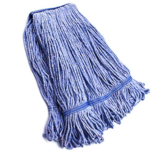 String Mop Heads Replacement Heavy Duty Commercial Grade Blue Cotton Looped End Wet Industrial Cleaning Mop Head Refills (1, Large) - color: 1 Piece Pack, size: Large (Pack of 1)
