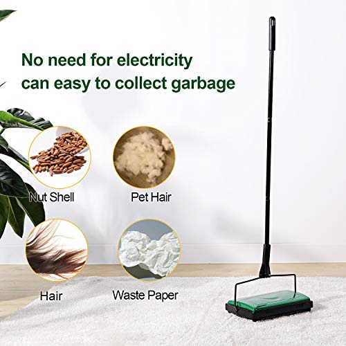 Yocada Carpet Sweeper Cleaner 4 Poles for Home Office Low Carpets Rugs Undercoat Carpets Pet Hair Dust Scraps Paper Small Rubbish Cleaning with a Brush Green