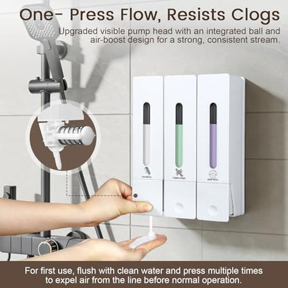 3 Chamber Shampoo and Conditioner Dispenser, No Drill - Wall Mounted Shower Soap Dispenser, Refillable Body Wash Dispenser Set 3, 1200ML Capacity, for Bathroom & Hotel, White - color: White Set of 3