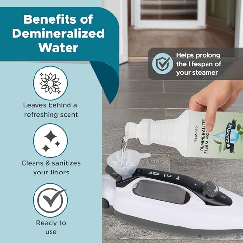 Steam & Go Demineralized Water for Steam Mop – Eucalyptus Mint Scent, 32 oz (Pack of 12) | Scented Floor Cleaner Solution, Ready-to-Use, Compatible with Any Steam Cleaner - size: 32 Fl Oz (Pack of 12)