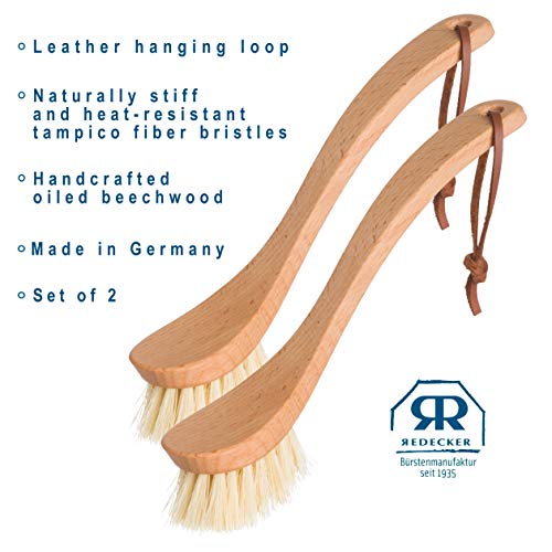 Redecker Dish Brush Set, Tampico Fiber, Curved Handle, 2 Pack – Wrap-Around Design for Everyday Cleaning, Made in Germany - size: Set of 2, 9-1/4-Inches
