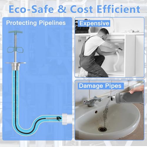 61 Inch Drain Snake Upgraded Ergonomic Grip – Toilet Snake Flexible Grabber Claw for Clog Remover & Pick Up Small Items - color: 63'' Bule Drain Snake