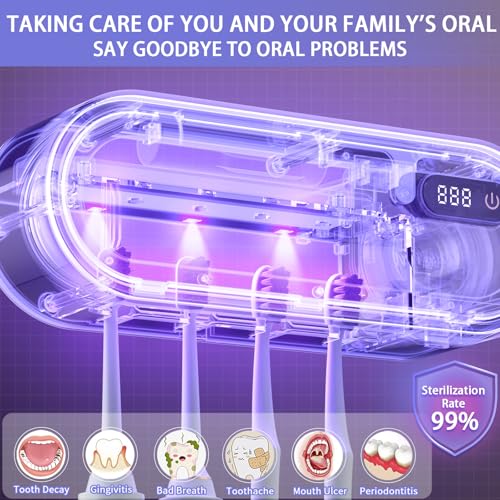 Toothbrush Holder Wall Mounted, Cleaning Box with Smart Drying and Cleaning, Toothbrush Holder with 4 Toothbrush Slots, Toothbrush Organizer for Bathroom (Beige - 4 Slots) - color: Beige - 4 Slots