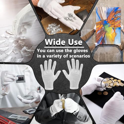 12 Pairs White Cotton Gloves Soft Cloth Dust Hand Gloves Work for Men Women Art Crafting Handling, Eczema, BBQ, Coin Jewelry Watch Inspection, Dry Hands Sleeping, Archival, Large - size: Large