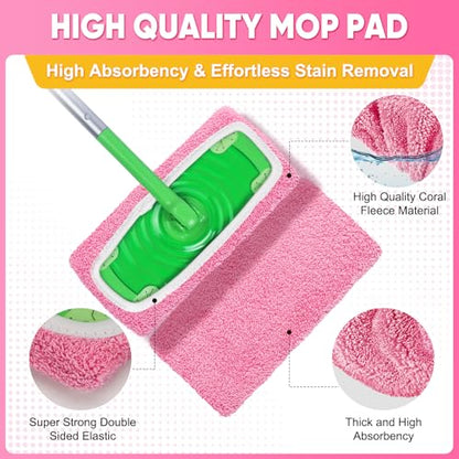 6-Pack Reusable Microfiber Mop Pads Compatible with Swiffer Sweeper, Dry & Wet Sweeping Cloths - Washable Wet Pads Refill for Multi-Surface/Hardwood Floor Cleaning -Pink - color: Pink