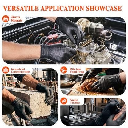 ANBOSON 10mil Nitrile Gloves Disposable Black Chemical-Resistant Rubber - Mechanic Gloves Heavy Duty, Latex Free, Diamond Grip (500, Medium) - color: Black-500, size: Medium