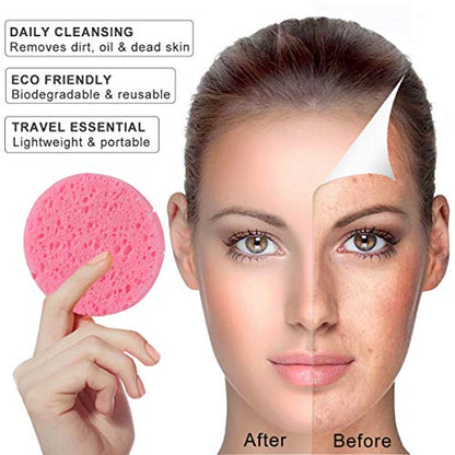 50-Count Compressed Facial Sponges for Daily Cleansing and Gentle Exfoliating, 100% Natural Cellulose Spa Sponge Perfect for Removing Dead Skin, Dirt and Makeup - color: Pink