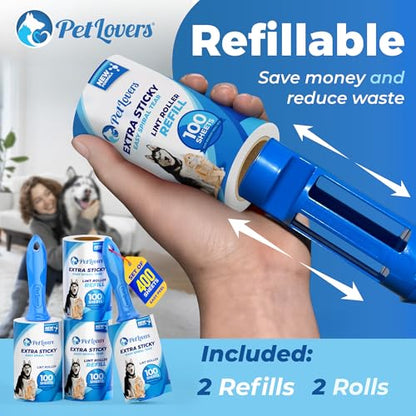 PetLovers Extra Sticky Lint Roller Ultimate Value Set 400 Sheets for Pet Hair Removal, Dog and Cat Lint Remover 4 Pack - size: 4 Pack