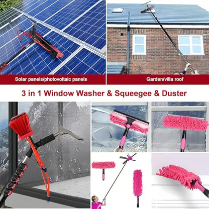 AHWEKR 40FT Window Cleaning Brush Kit, 4-40ft Adjustable Water Fed Pole Kit, Solar Panel Cleaning Brush and Pole, Window Roof Solar Panel Washing Cleaner Equipment Kit,35cm Brush Head - color: 35cm Brush Head, size: 40ft（12m）