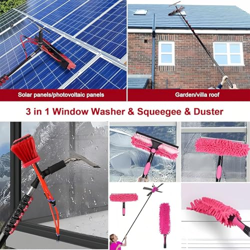 AHWEKR 18ft Water Fed Pole Kit, Rotatable Solar Panel Cleaning Brush & Squeegee, 2 Dusting Brushes, Extendable Black Lightweight Pole for Roof Window,35cm Brush Head - color: 35cm Brush Head, size: 18ft（5.4m）