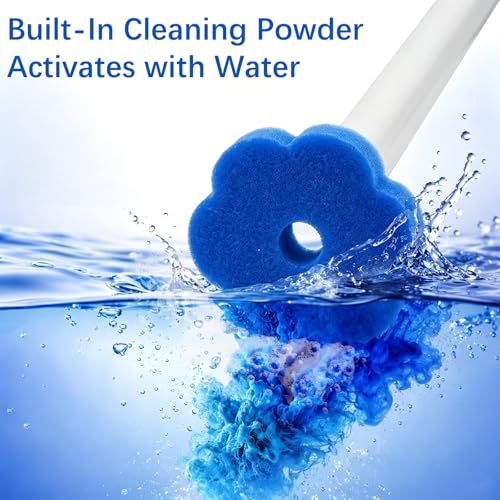 Disposable Toilet Brush with 42 Refills, Toilet Bowl Cleaner Brush with Holder, Wall Mounted Toilet Wand Kit, Random Color Refill Heads in Blue, Yellow or Purple