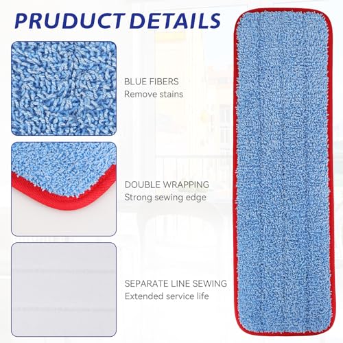 Replacement Microfiber Pad for Rubbermaid Commercial 18.5 Inch Mop Head - 6 Pack Wet & Dry Commercial Cleaning Refills Reusable Mops Refills Fit for Any Microfiber Flat Mop System 18.5" - color: Red&blue-6packs