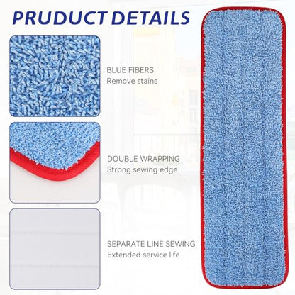 Replacement Microfiber Pad for Rubbermaid Commercial 18.5 Inch Mop Head - 6 Pack Wet & Dry Commercial Cleaning Refills Reusable Mops Refills Fit for Any Microfiber Flat Mop System 18.5" - color: Red&blue-6packs
